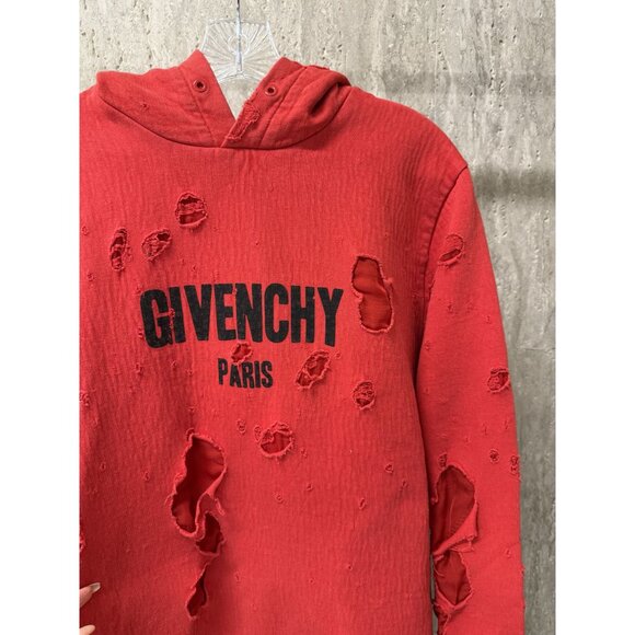 Givenchy Paris Distressed Red Hoodie L 100% Cotton Polyester Viscose - Picture 6 of 8